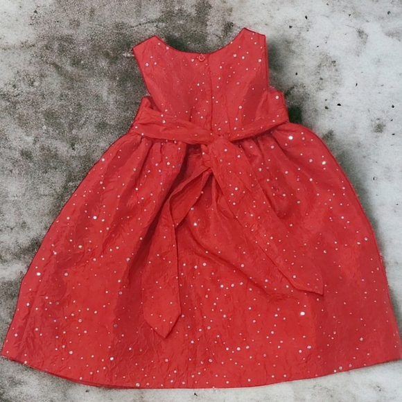 Girls Candy Red Party Big Bow Dress Size 4 Silver Foil Detail - Picture 4 of 7